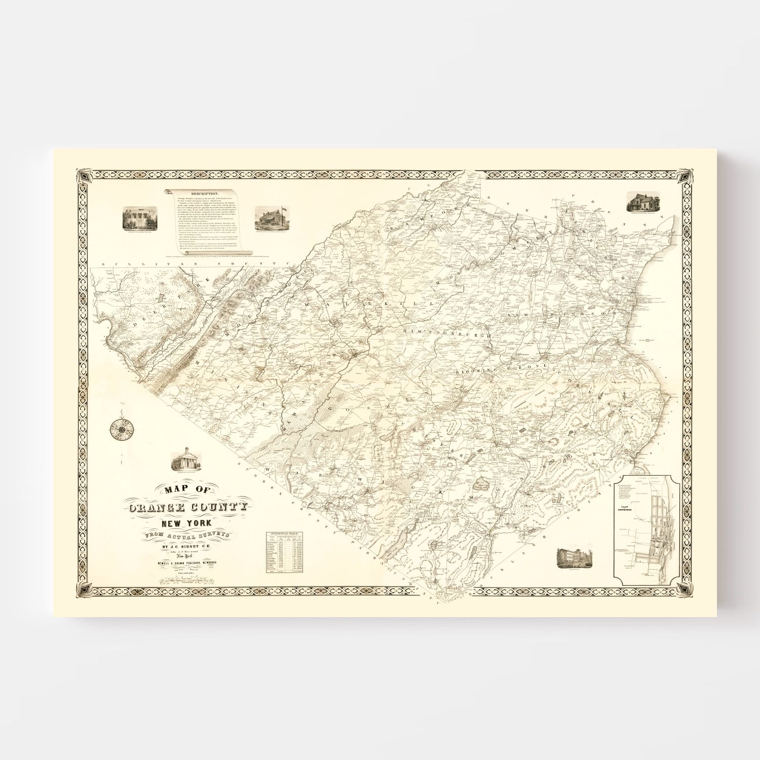 Vintage Map of Orange County, New York 1851