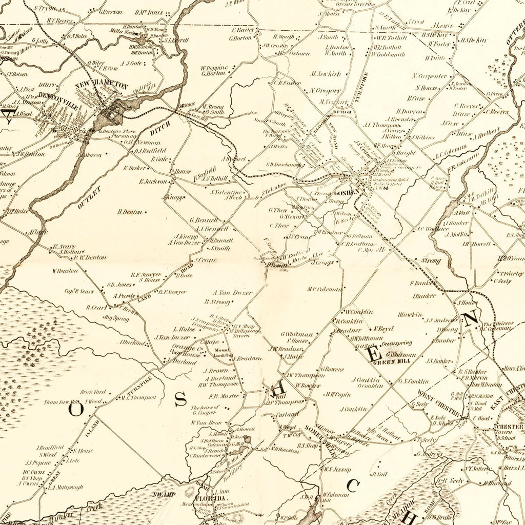 Vintage Map of Orange County, New York 1851