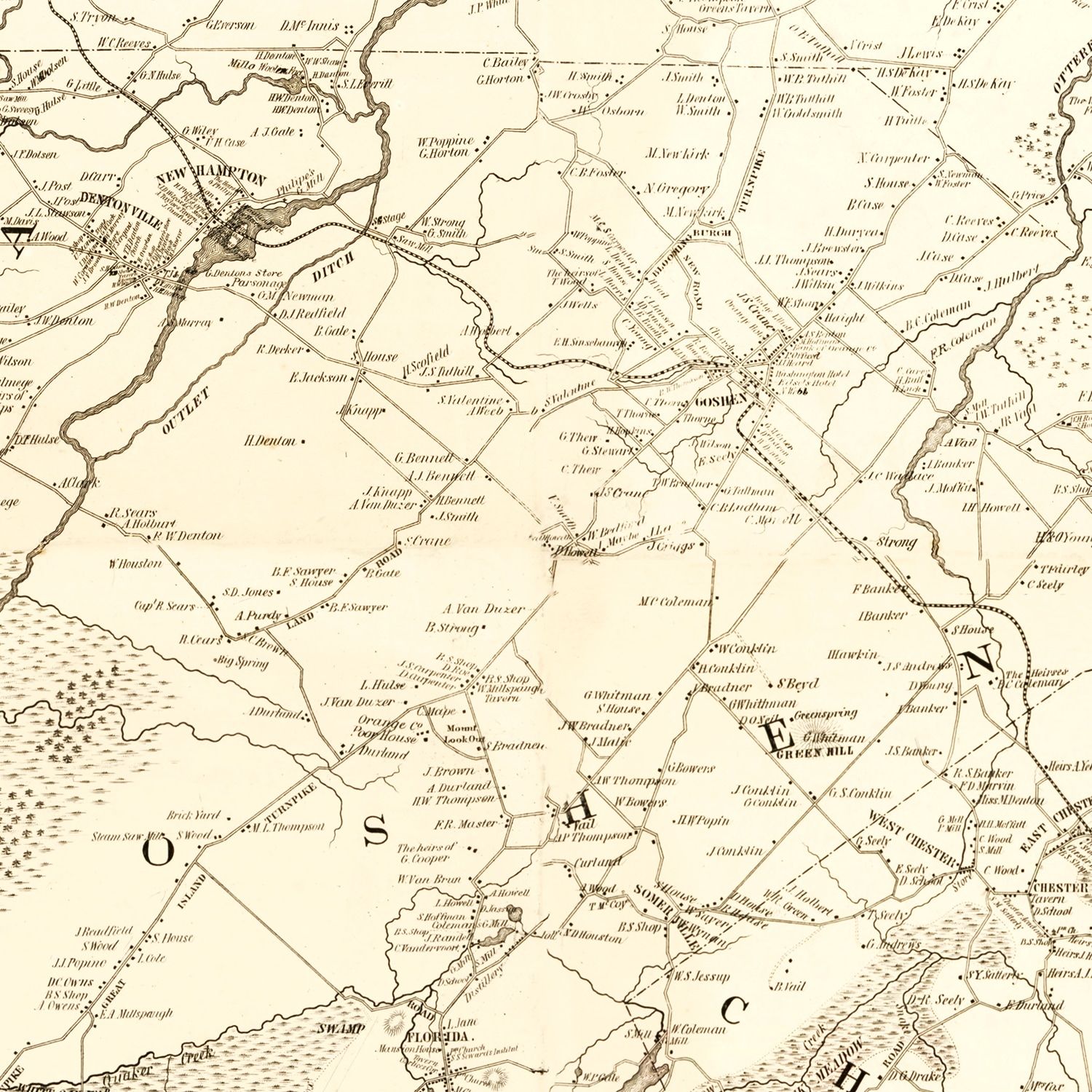 Vintage Map of Orange County, New York 1851