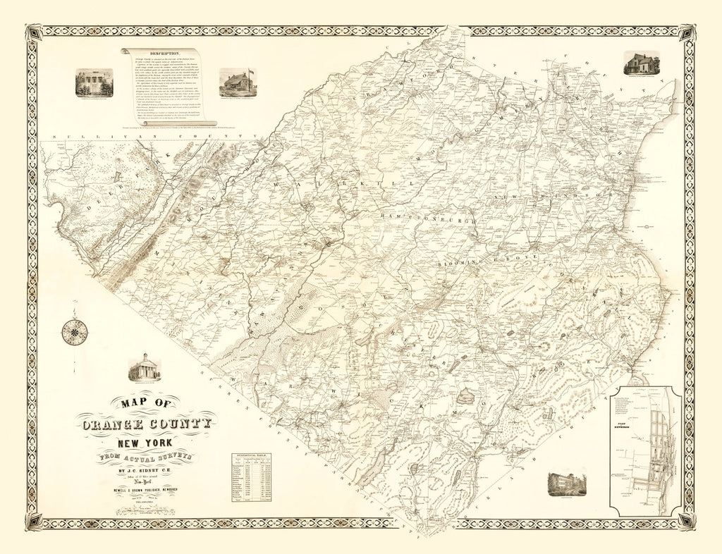 Vintage Map of Orange County, New York 1851