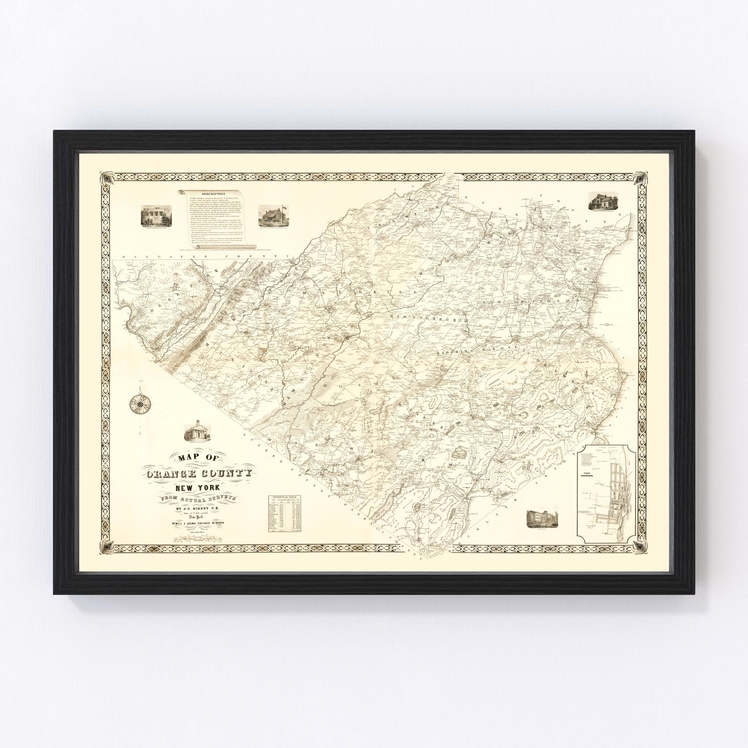 Vintage Map of Orange County, New York 1851
