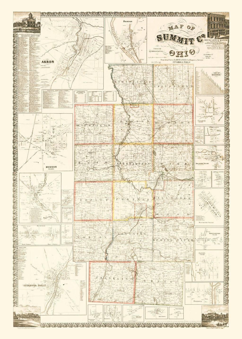 Vintage Map of Summit County, Ohio 1856