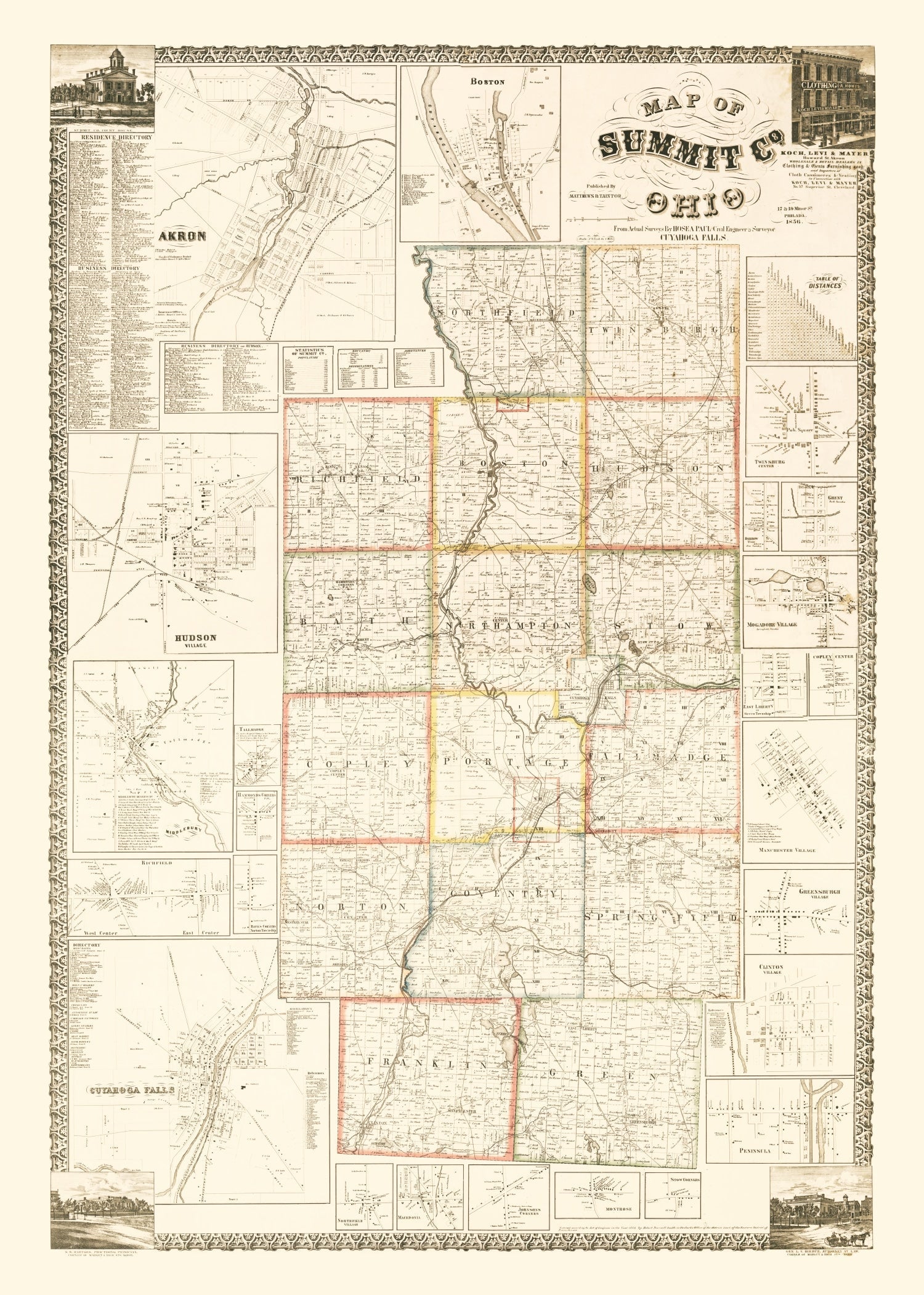 Vintage Map of Summit County, Ohio 1856