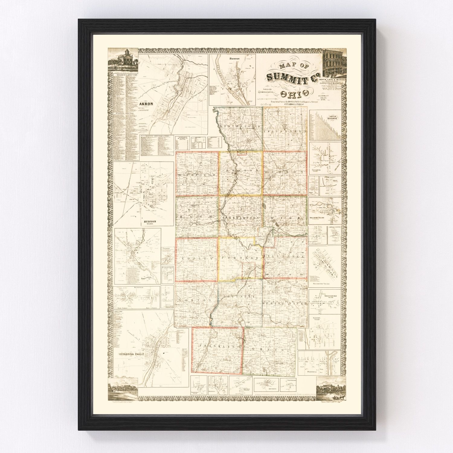 Vintage Map of Summit County, Ohio 1856