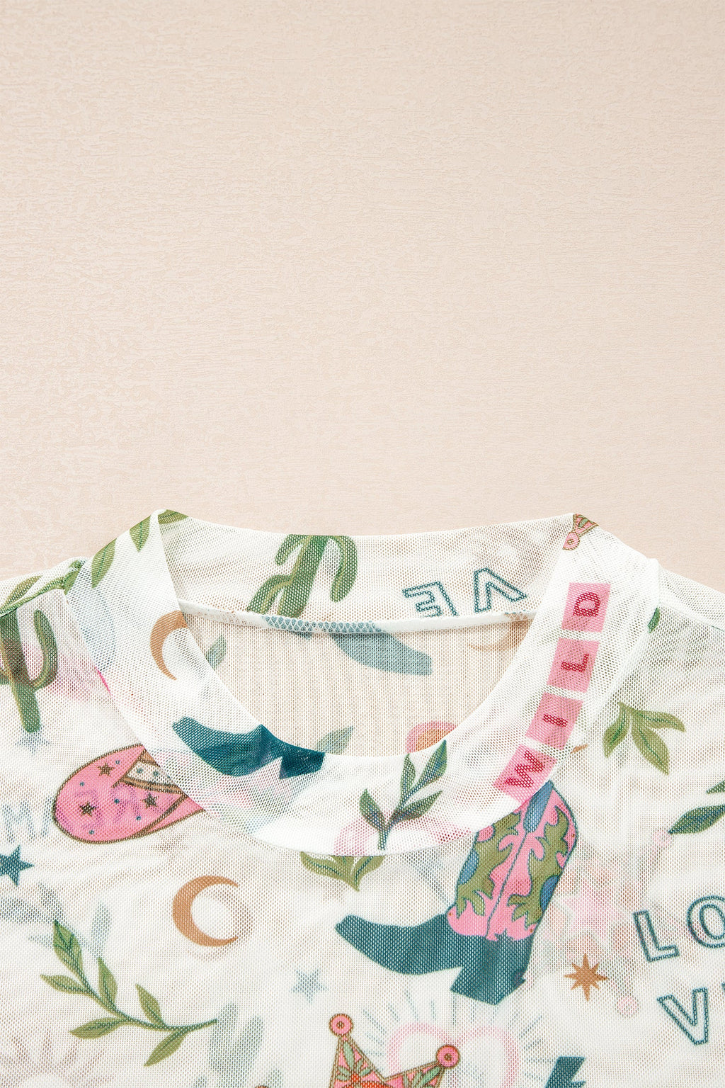 Western LOVE WILD DREAMER Sheer Mesh Graphic Top