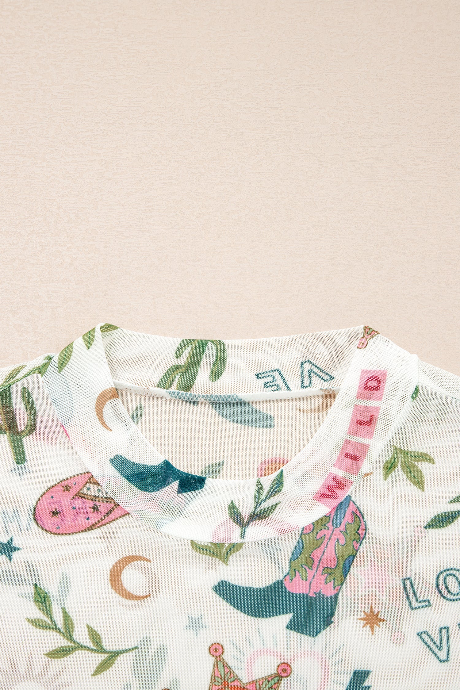 Western LOVE WILD DREAMER Sheer Mesh Graphic Top