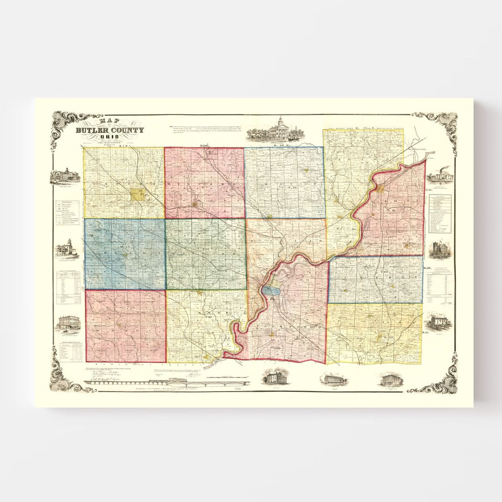 Vintage Map of Butler County, Ohio 1855