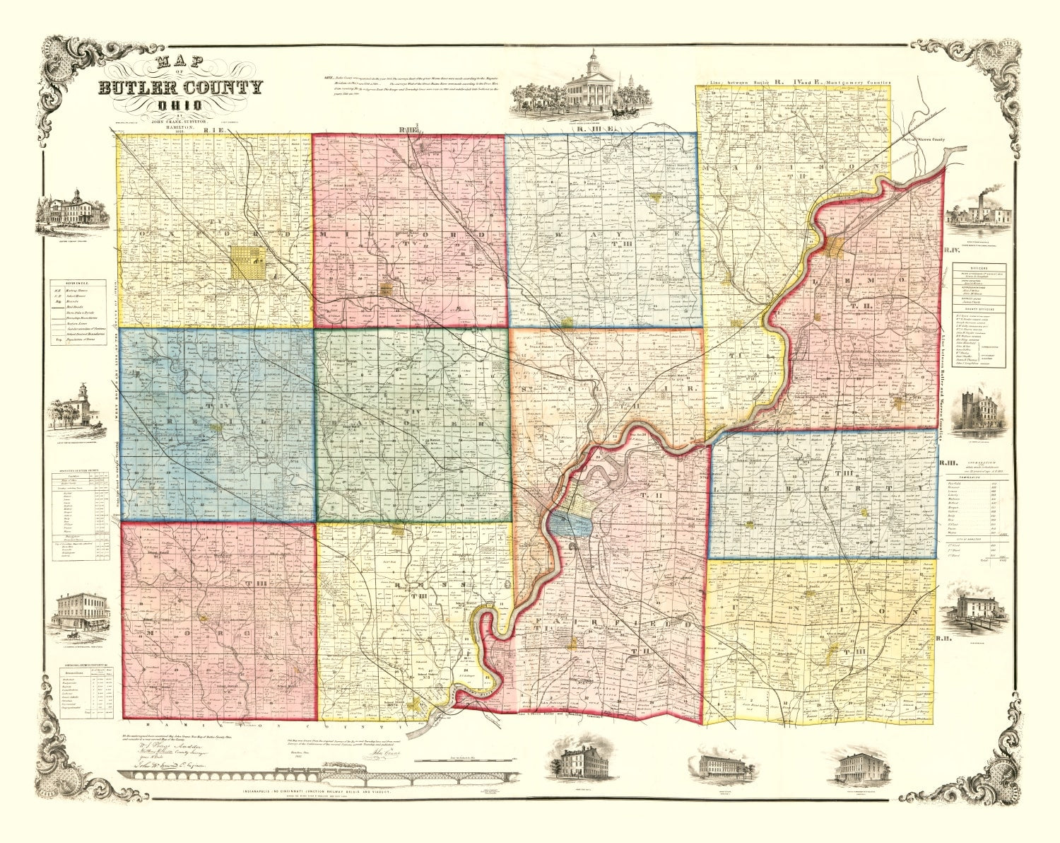 Vintage Map of Butler County, Ohio 1855