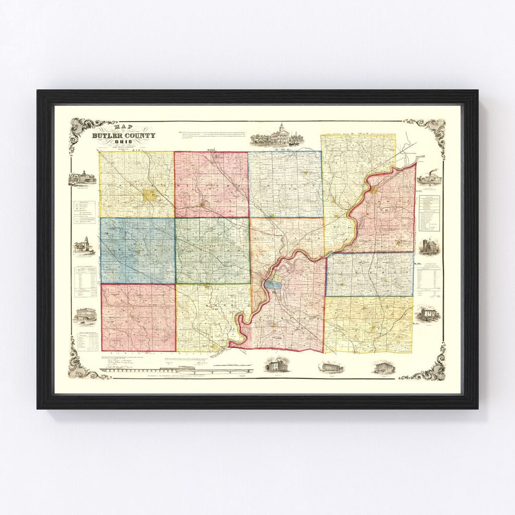 Vintage Map of Butler County, Ohio 1855