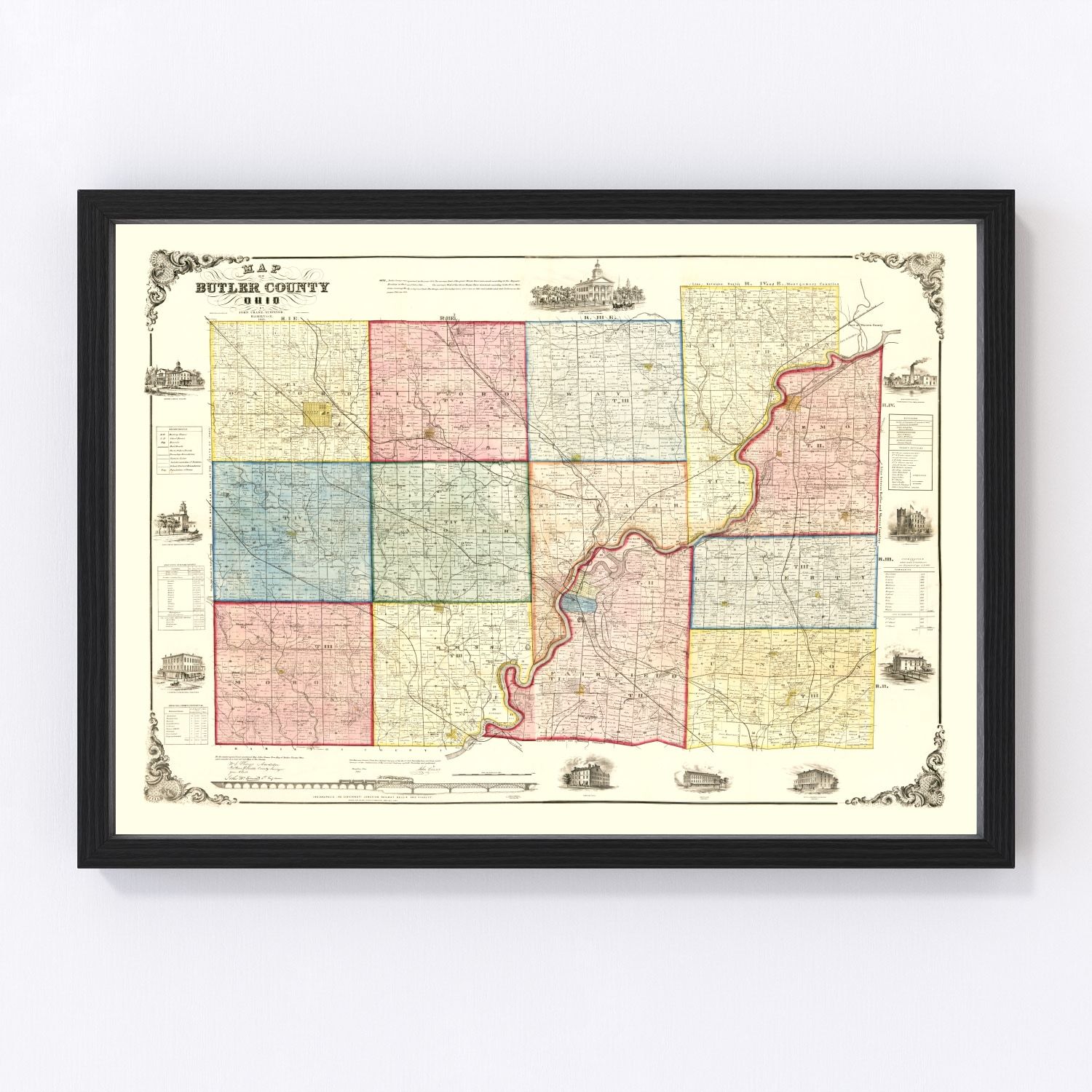 Vintage Map of Butler County, Ohio 1855