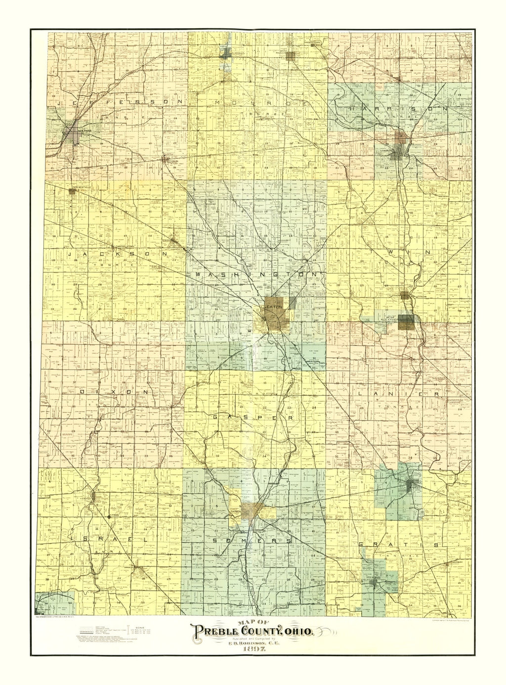 Vintage Map of Preble County, Ohio 1897