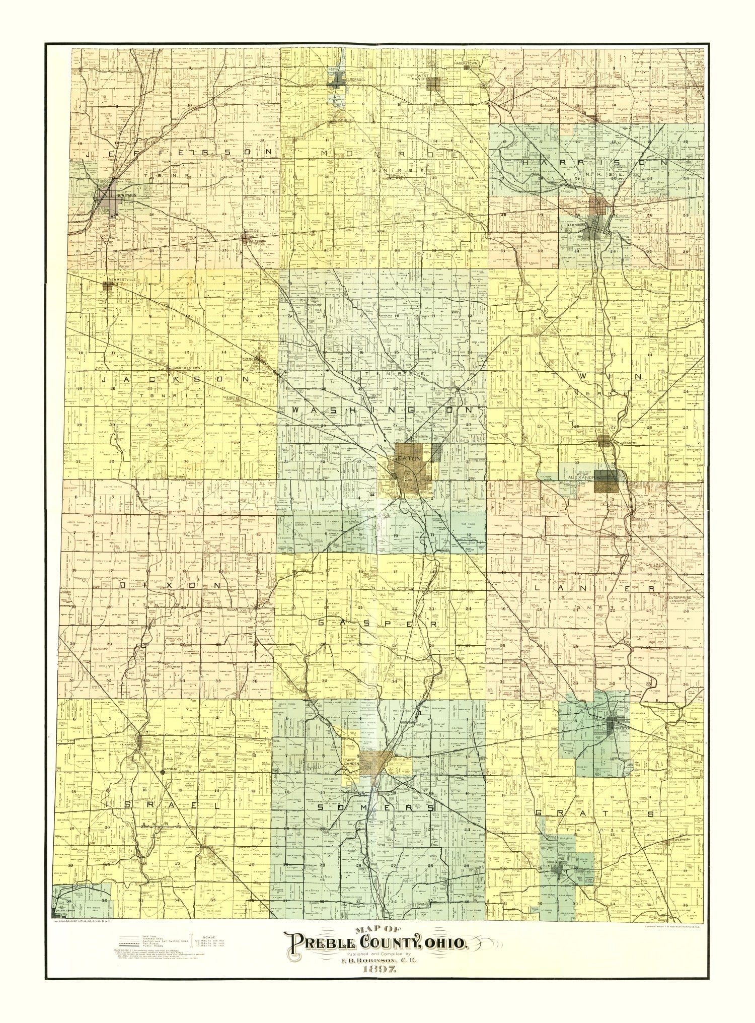 Vintage Map of Preble County, Ohio 1897