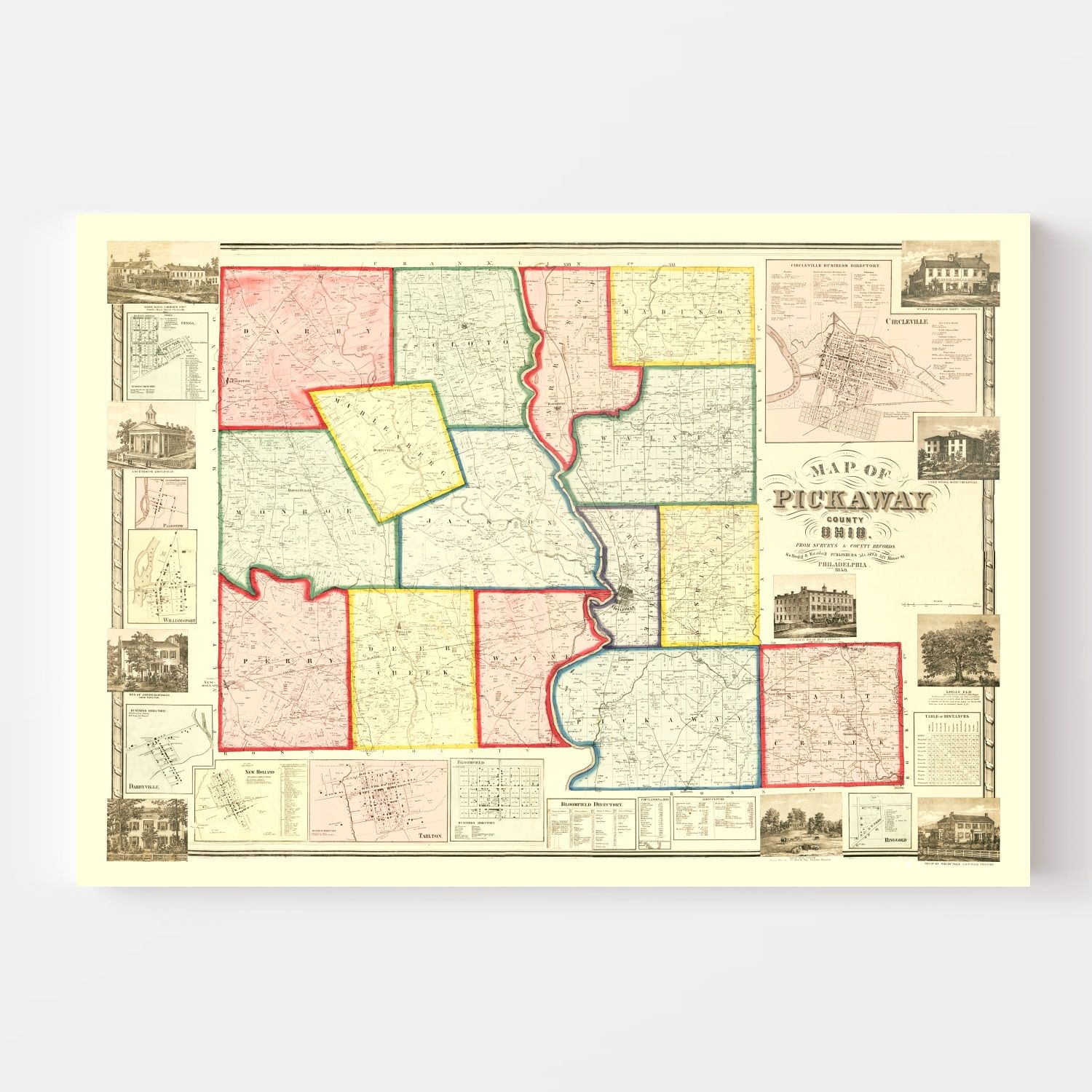 Vintage Map of Pickaway County, Ohio 1858