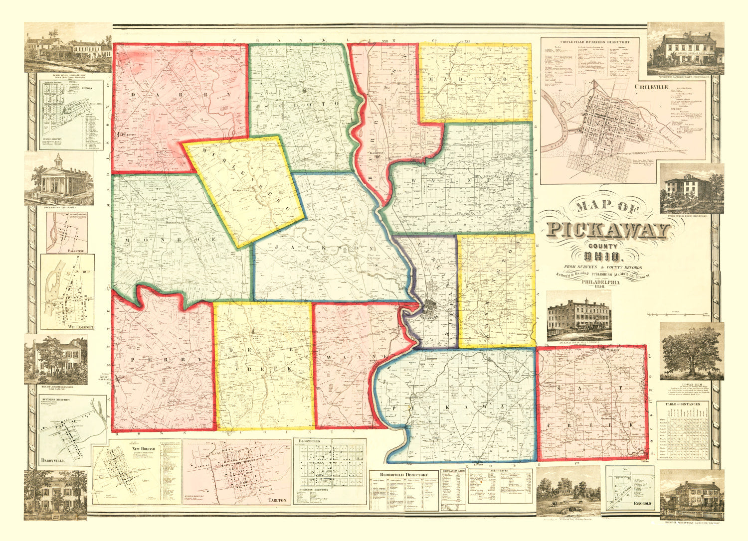 Vintage Map of Pickaway County, Ohio 1858
