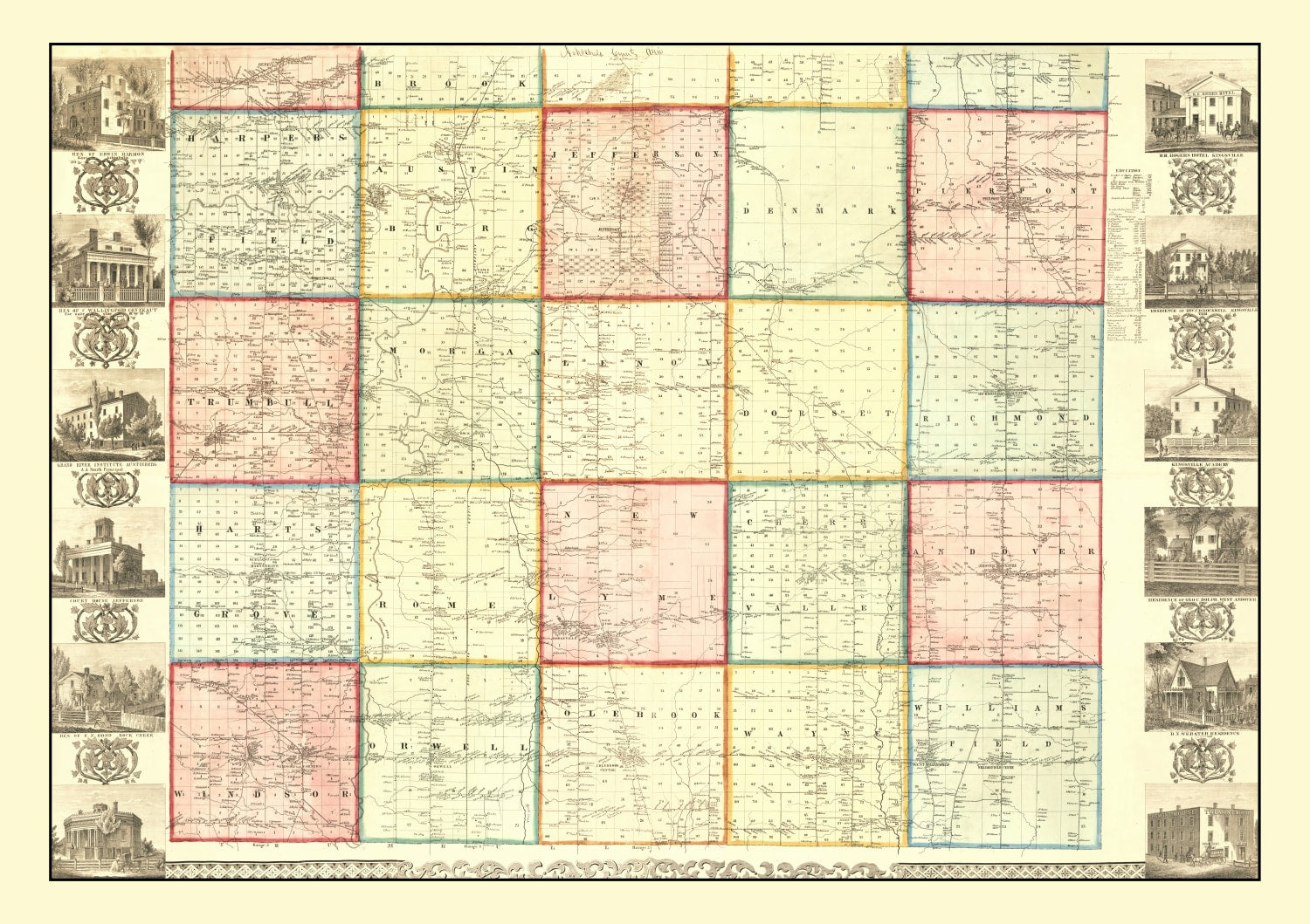 Vintage Map of Ashtabula County, Ohio 1856
