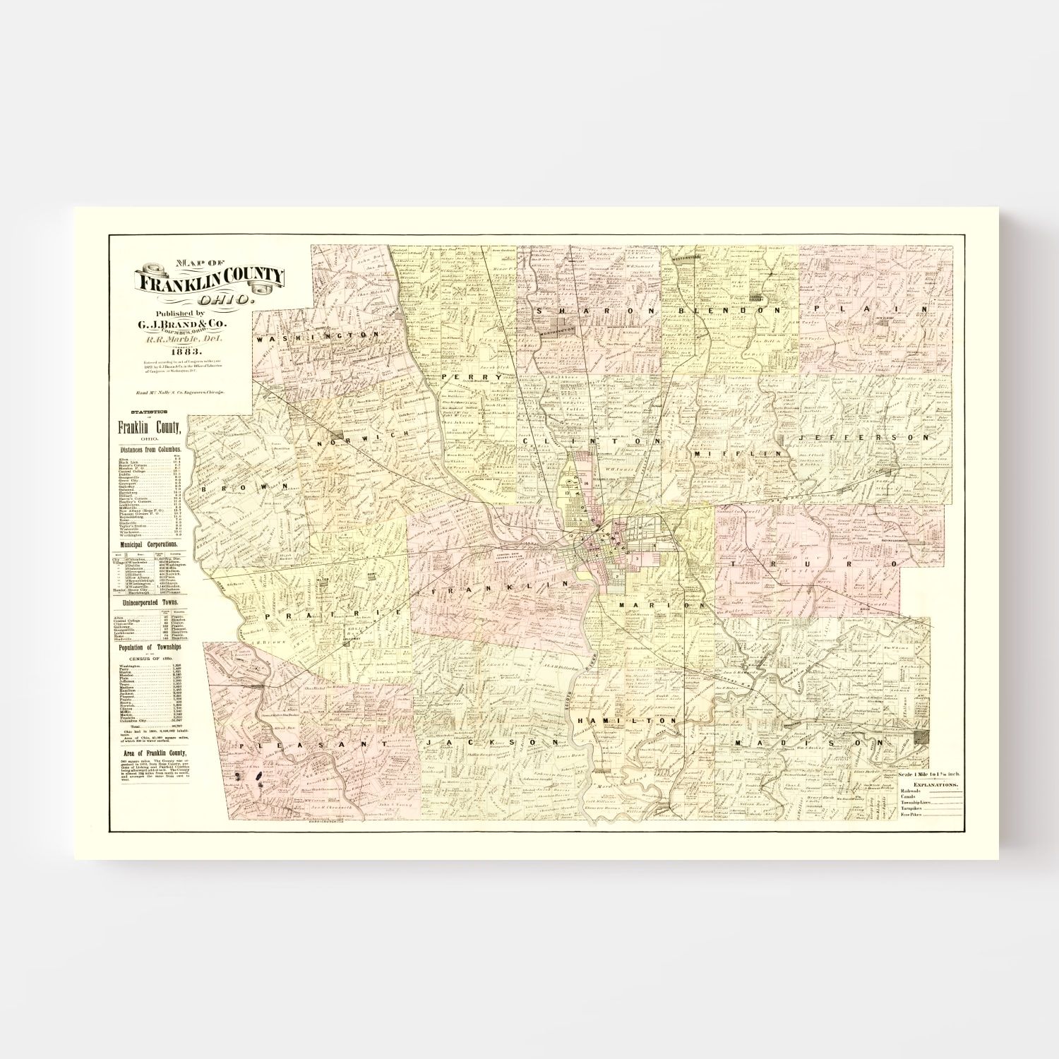 Vintage Map of Franklin County, Ohio 1883