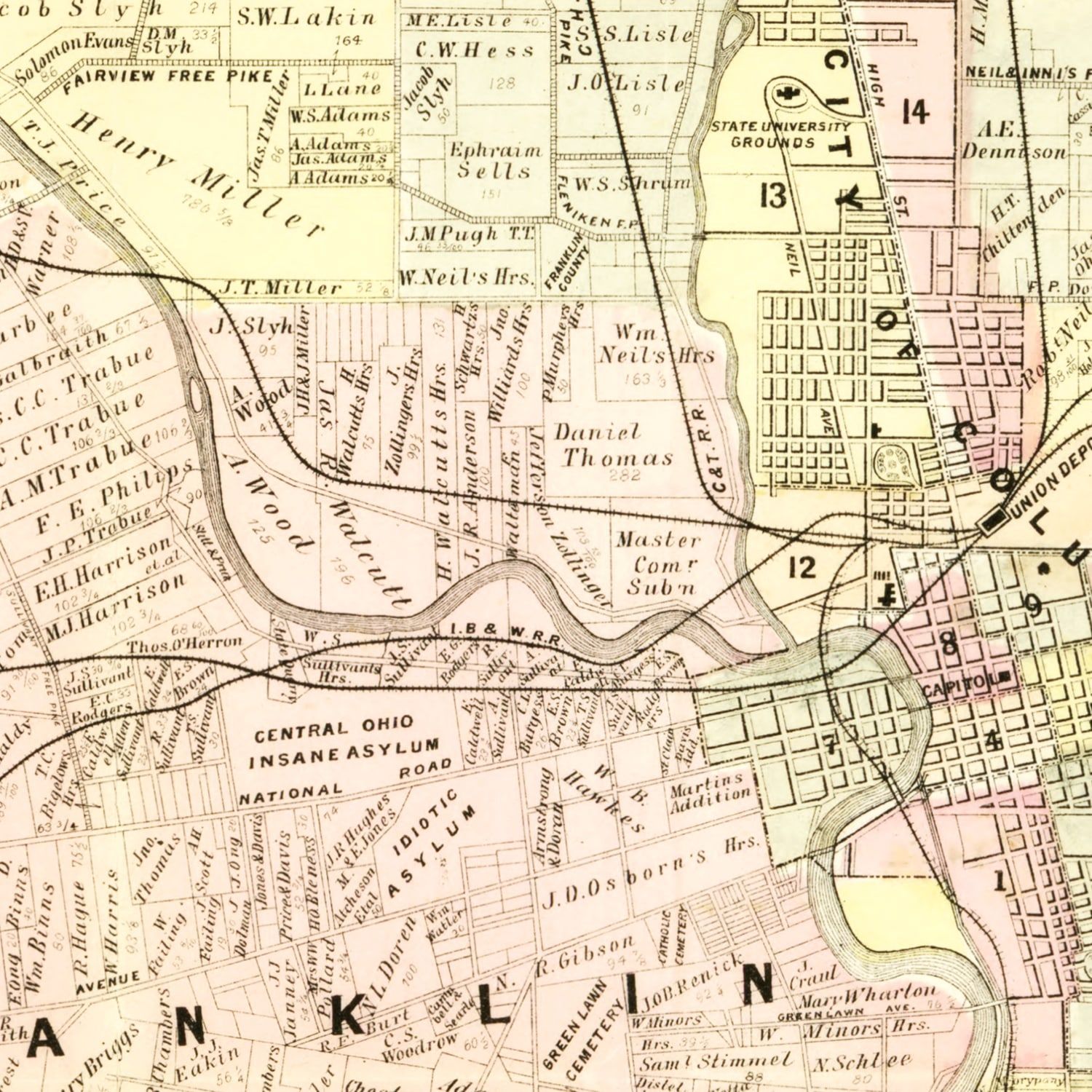 Vintage Map of Franklin County, Ohio 1883
