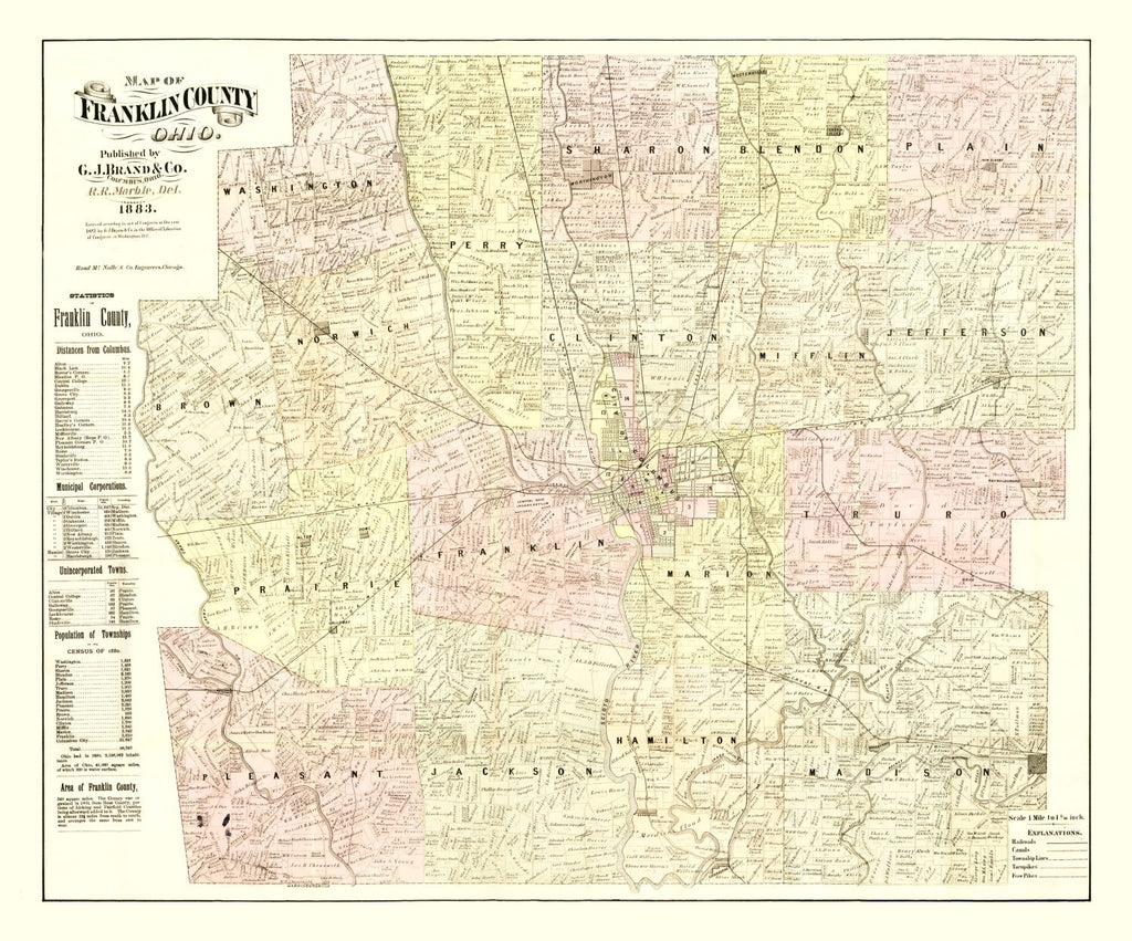 Vintage Map of Franklin County, Ohio 1883