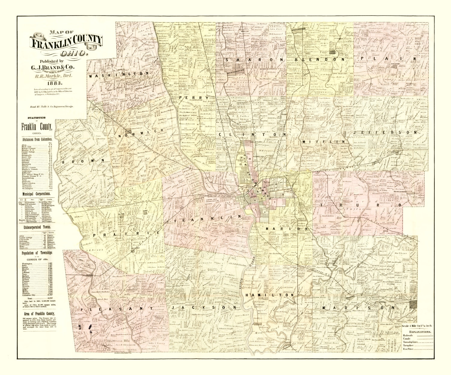 Vintage Map of Franklin County, Ohio 1883