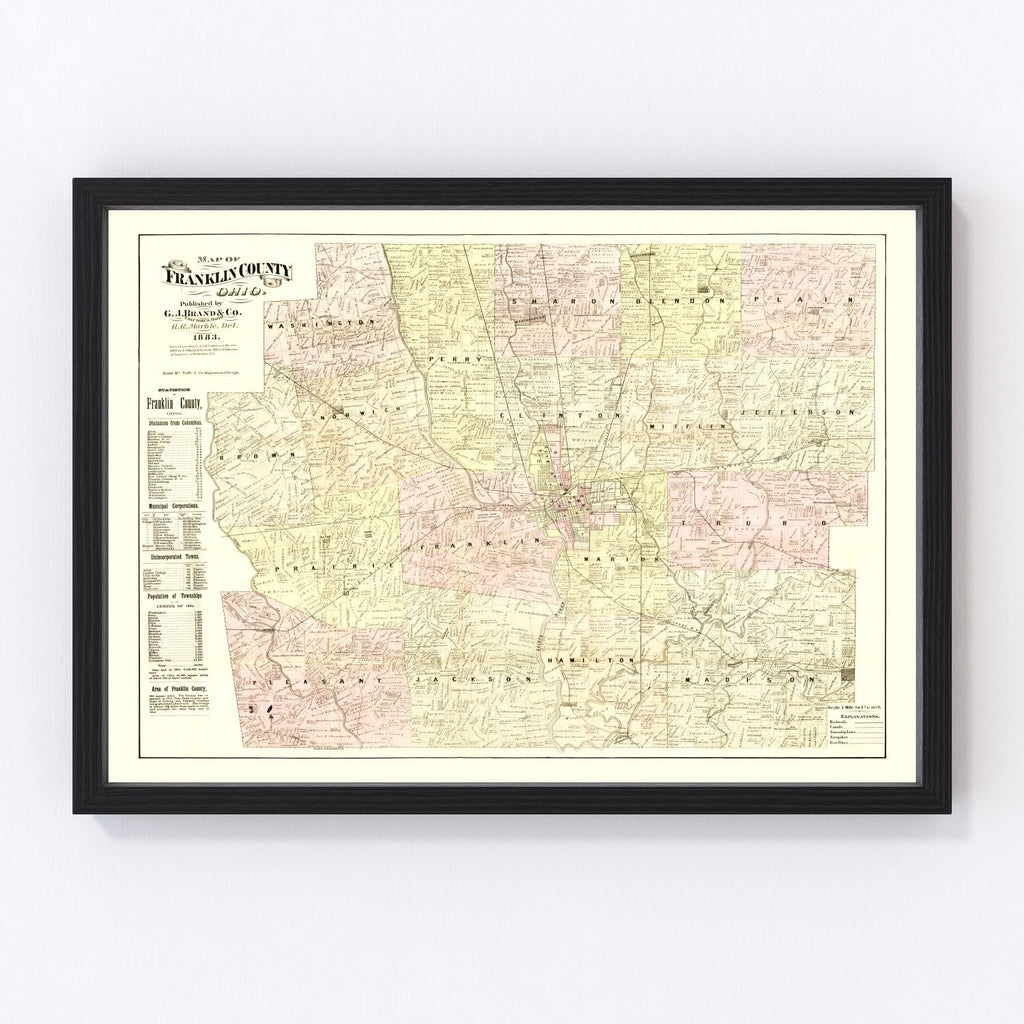 Vintage Map of Franklin County, Ohio 1883