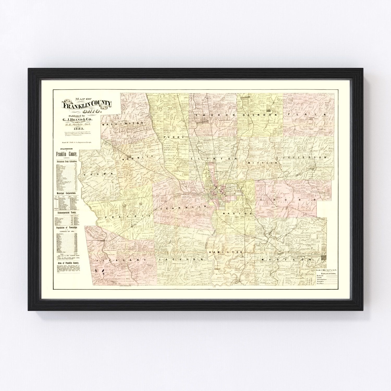 Vintage Map of Franklin County, Ohio 1883