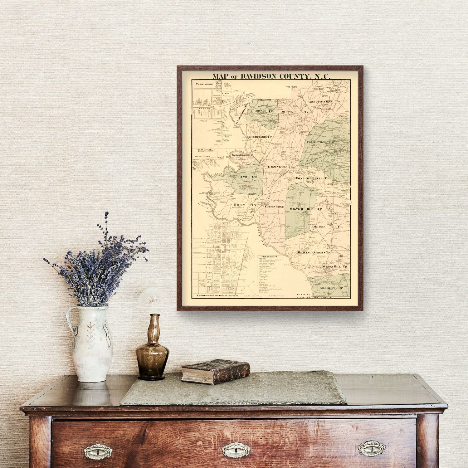 Vintage Map of Davidson County, North Carolina 1890