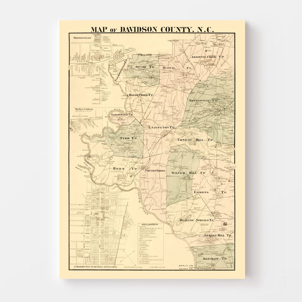 Vintage Map of Davidson County, North Carolina 1890