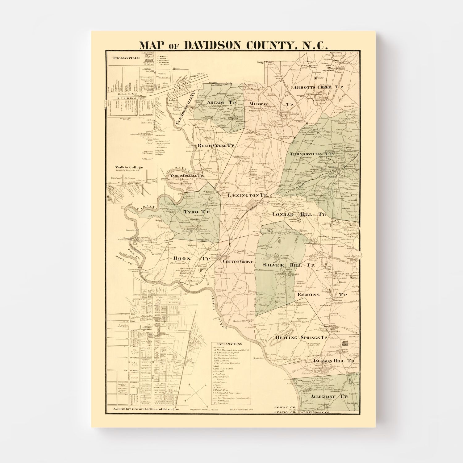 Vintage Map of Davidson County, North Carolina 1890