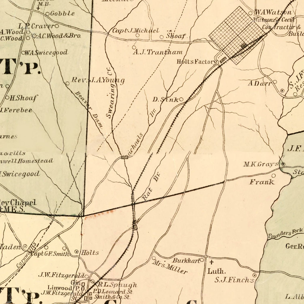 Vintage Map of Davidson County, North Carolina 1890