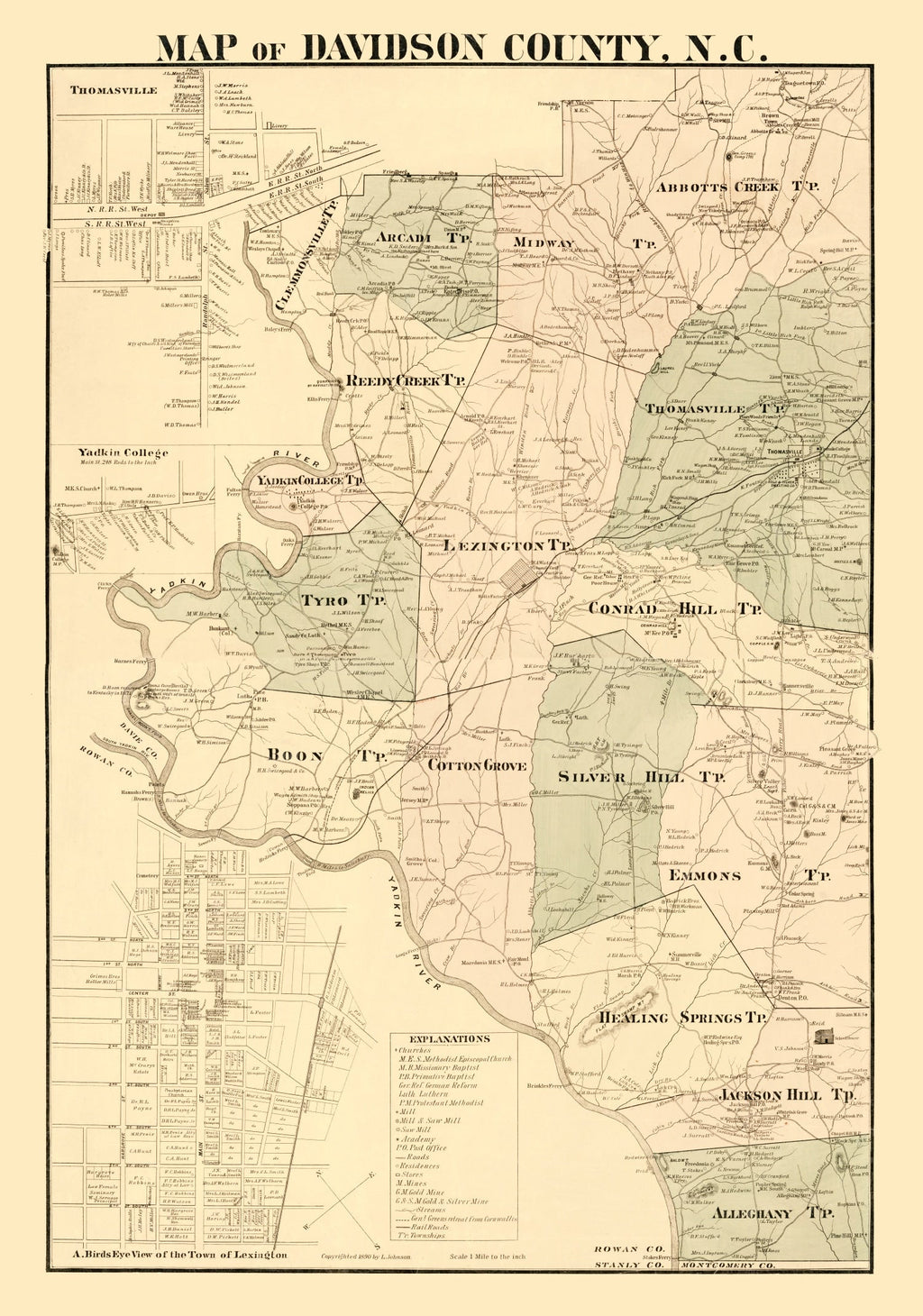 Vintage Map of Davidson County, North Carolina 1890