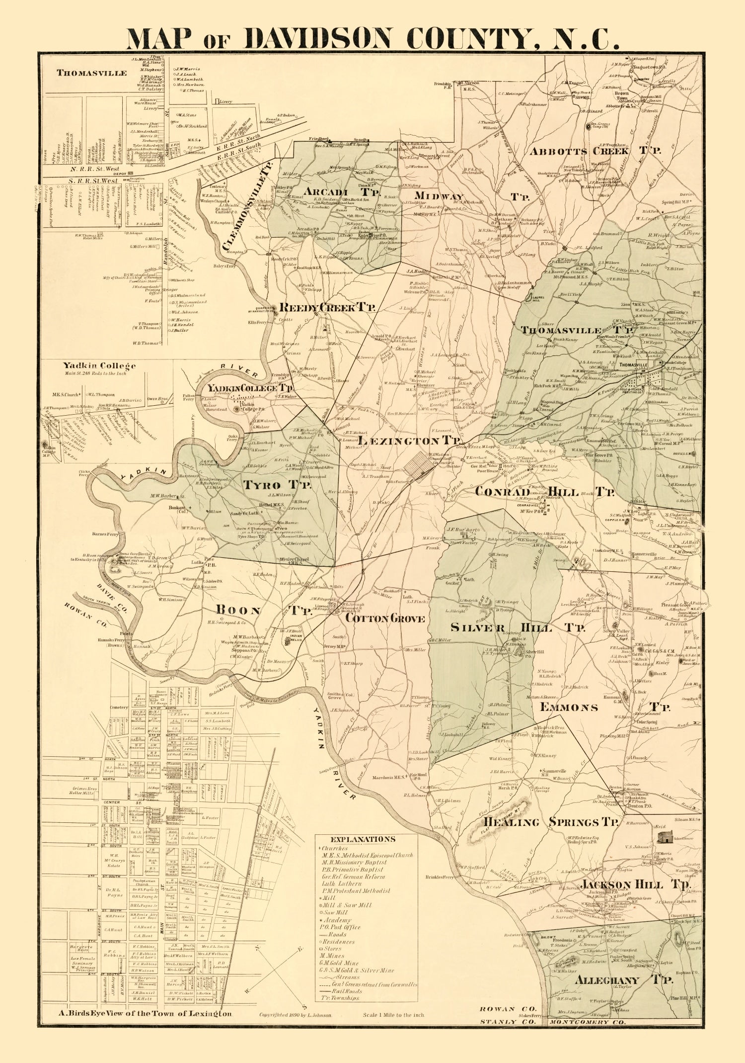 Vintage Map of Davidson County, North Carolina 1890