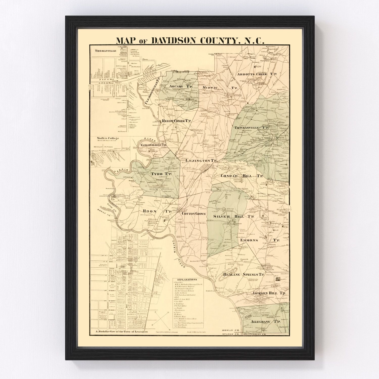 Vintage Map of Davidson County, North Carolina 1890