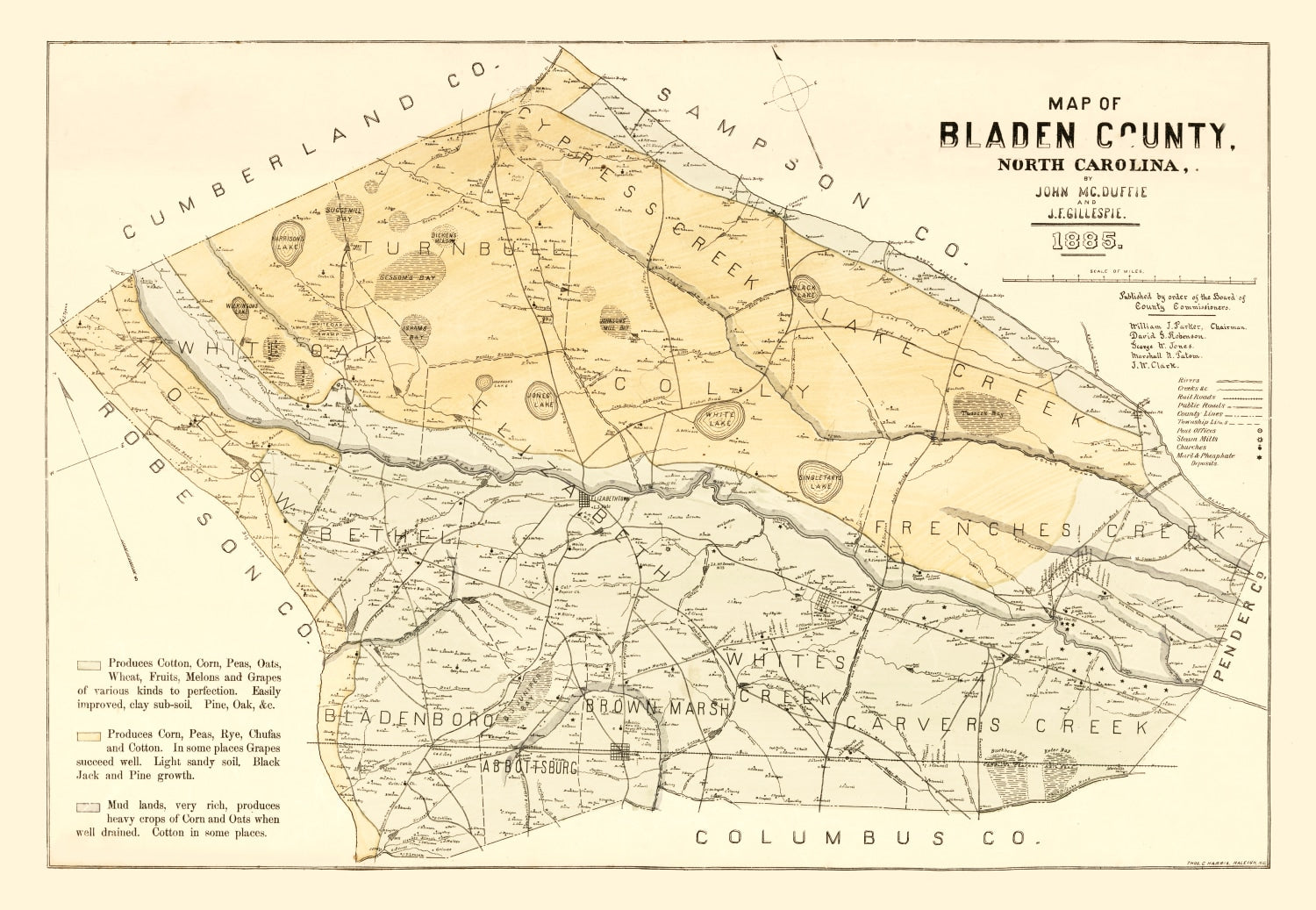 Vintage Map of Bladen County, North Carolina 1885