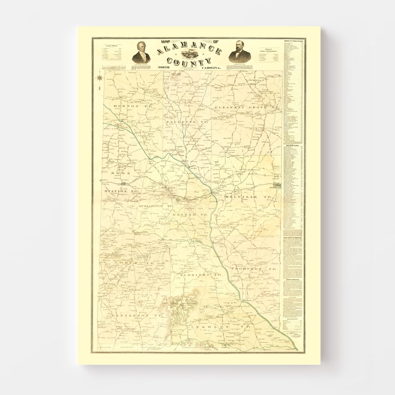 Vintage Map of Alamance County, North Carolina 1893