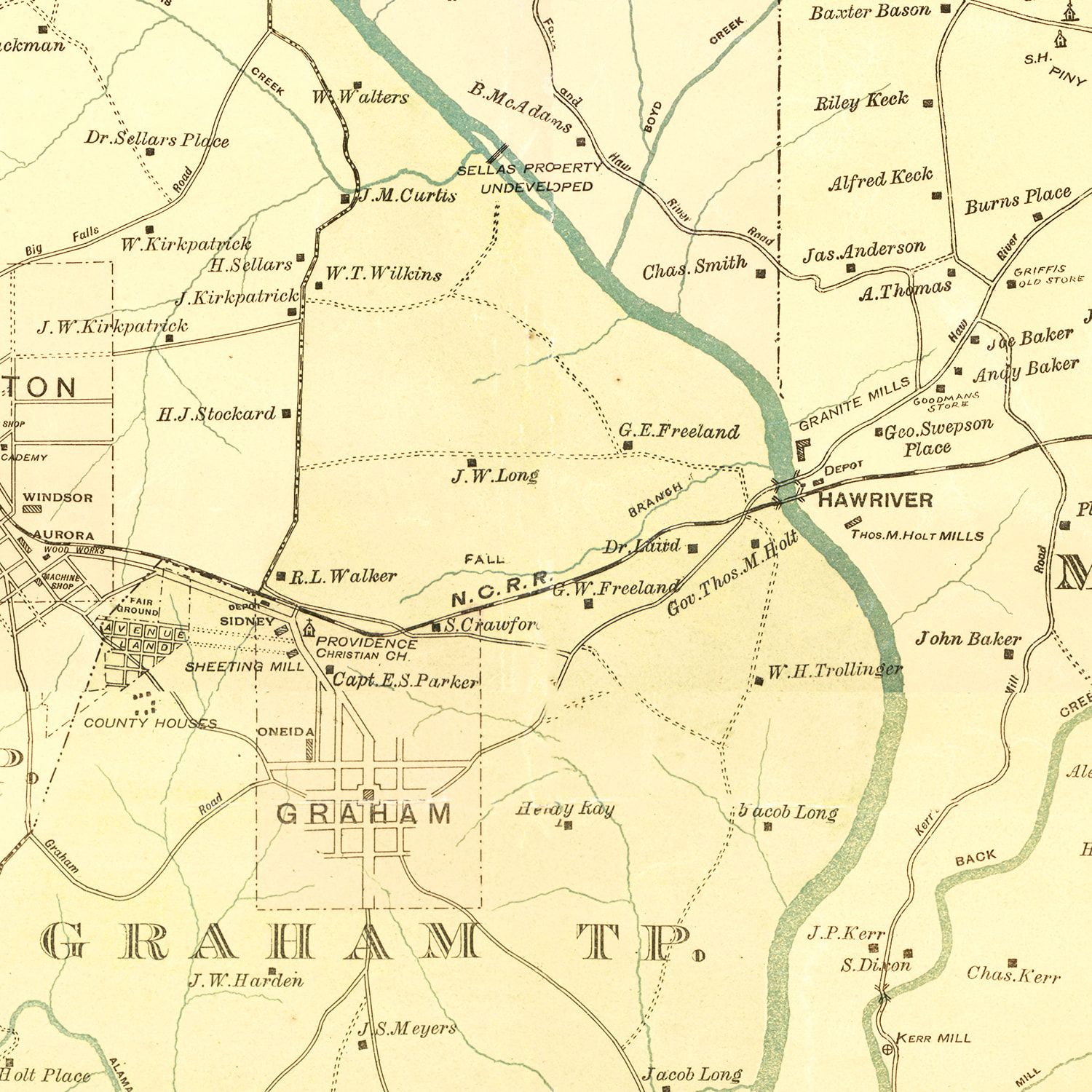 Vintage Map of Alamance County, North Carolina 1893
