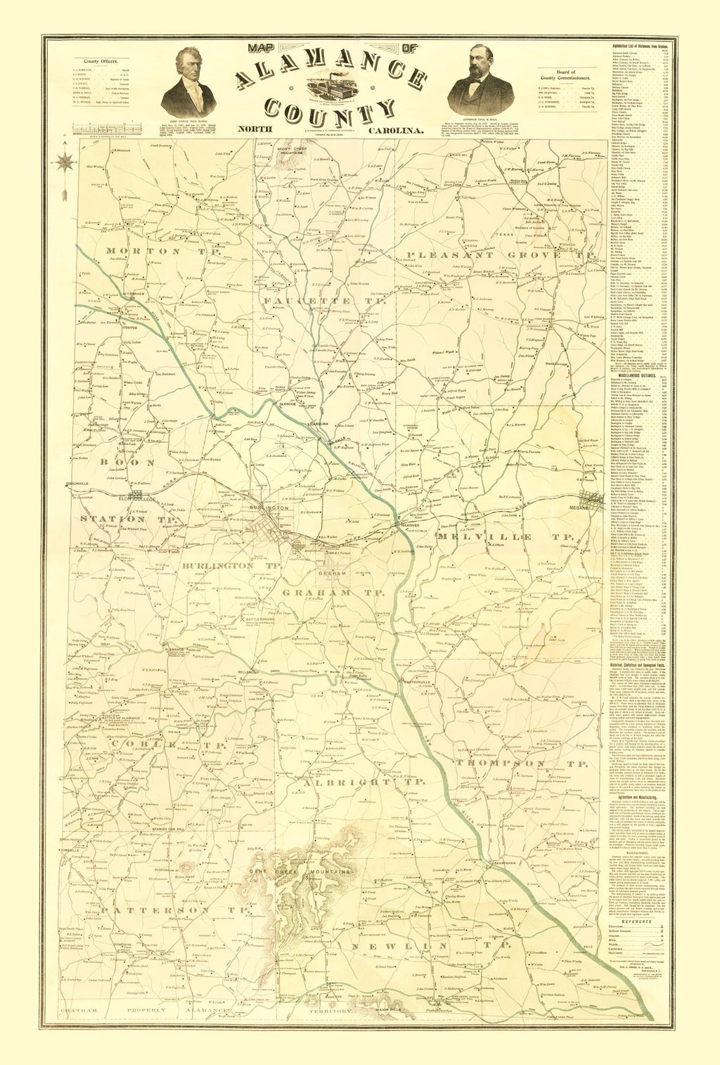 Vintage Map of Alamance County, North Carolina 1893