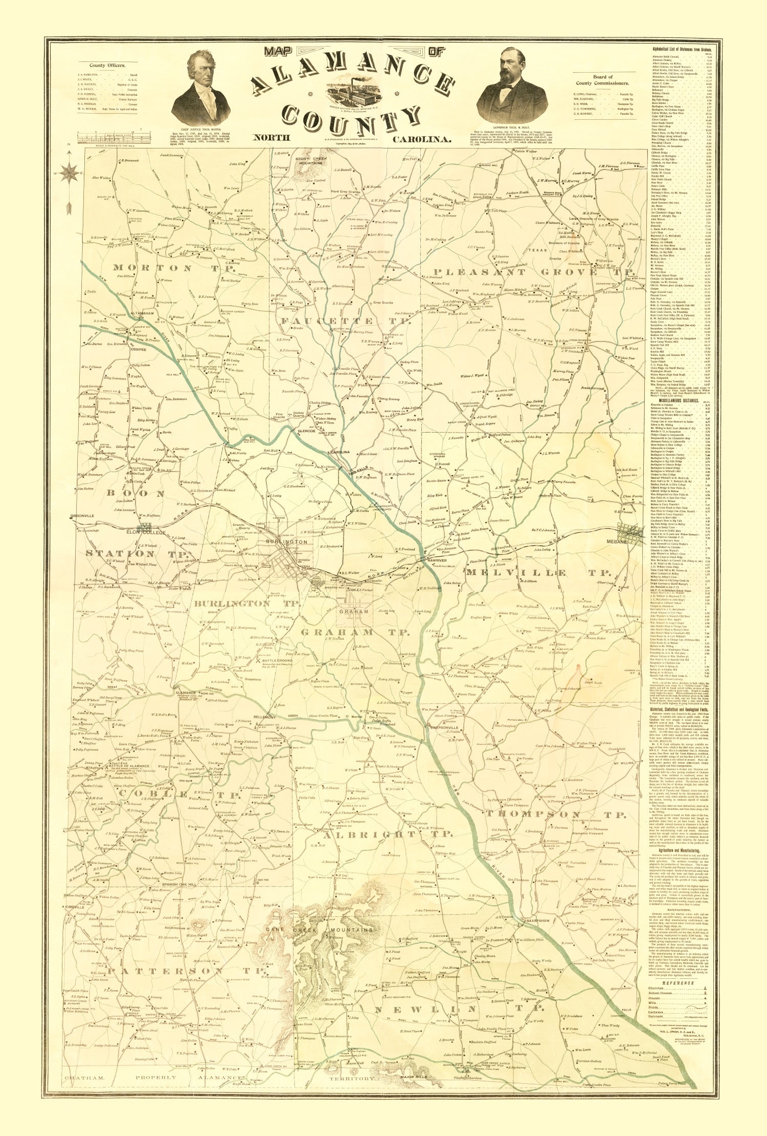 Vintage Map of Alamance County, North Carolina 1893