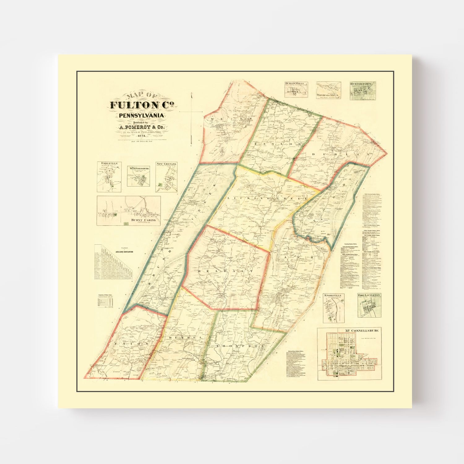 Vintage Map of Fulton County, Pennsylvania 1873