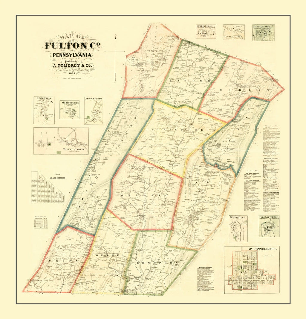 Vintage Map of Fulton County, Pennsylvania 1873