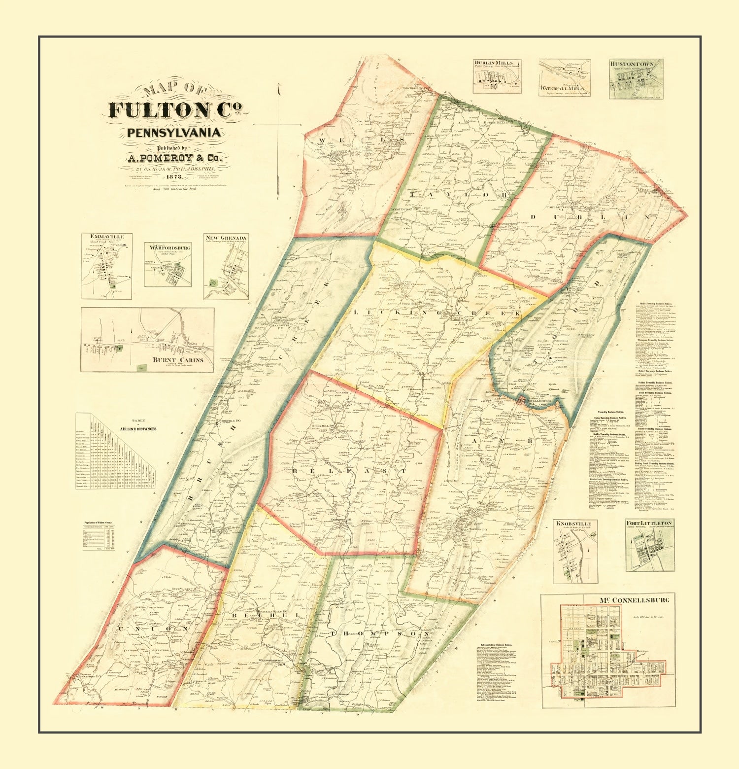 Vintage Map of Fulton County, Pennsylvania 1873