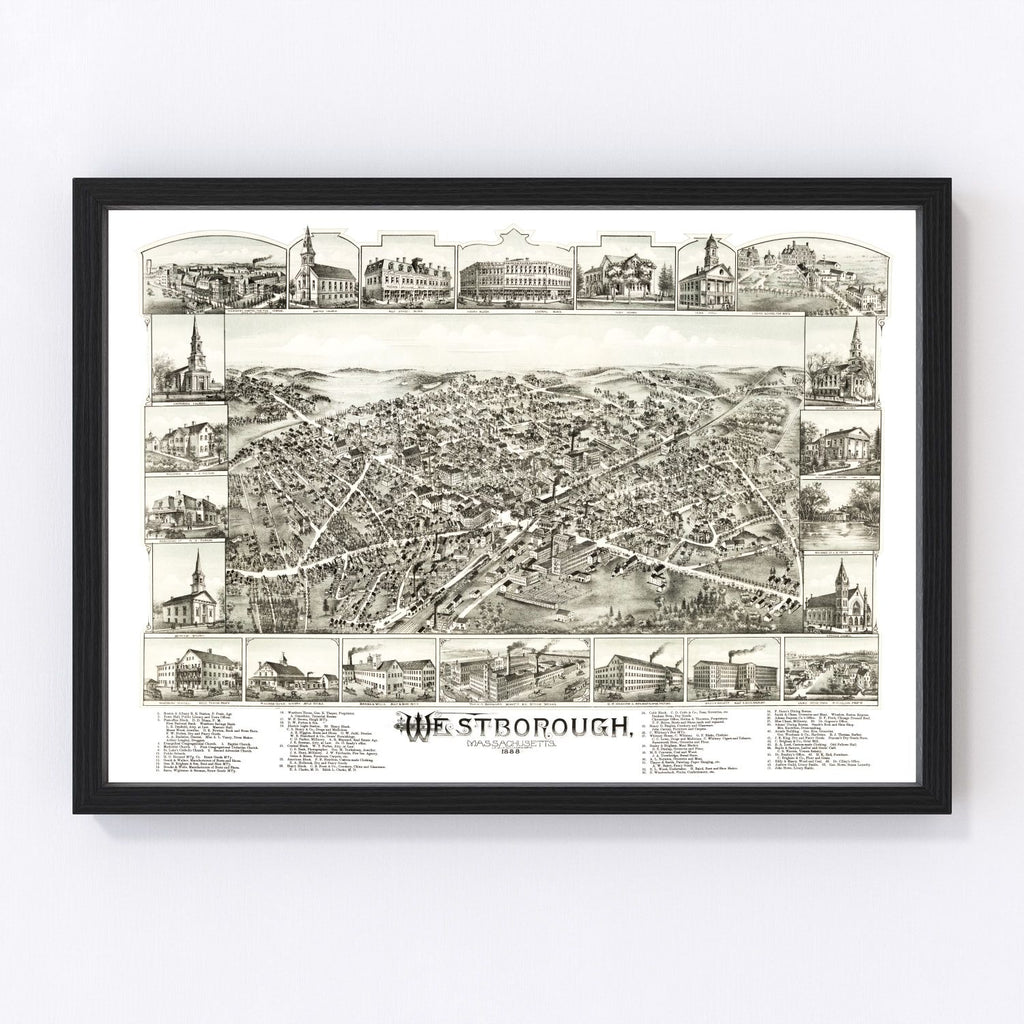 Vintage Map of Westborough, Massachusetts 1888