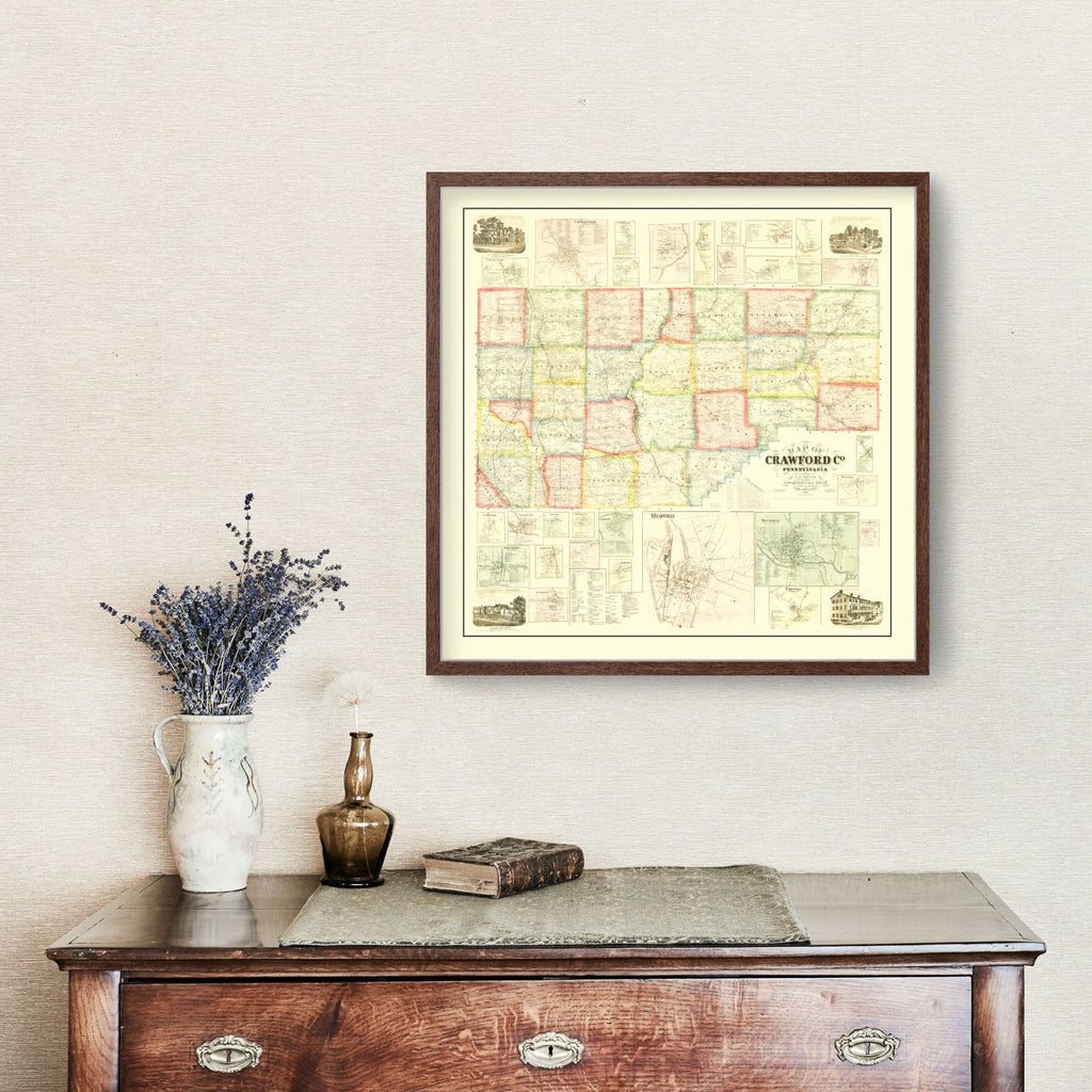 Vintage Map of Crawford County, Pennsylvania 1865