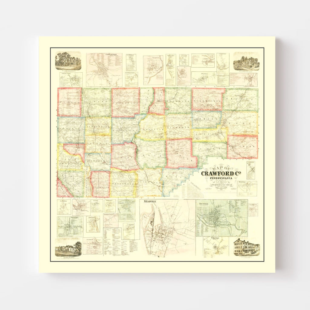 Vintage Map of Crawford County, Pennsylvania 1865