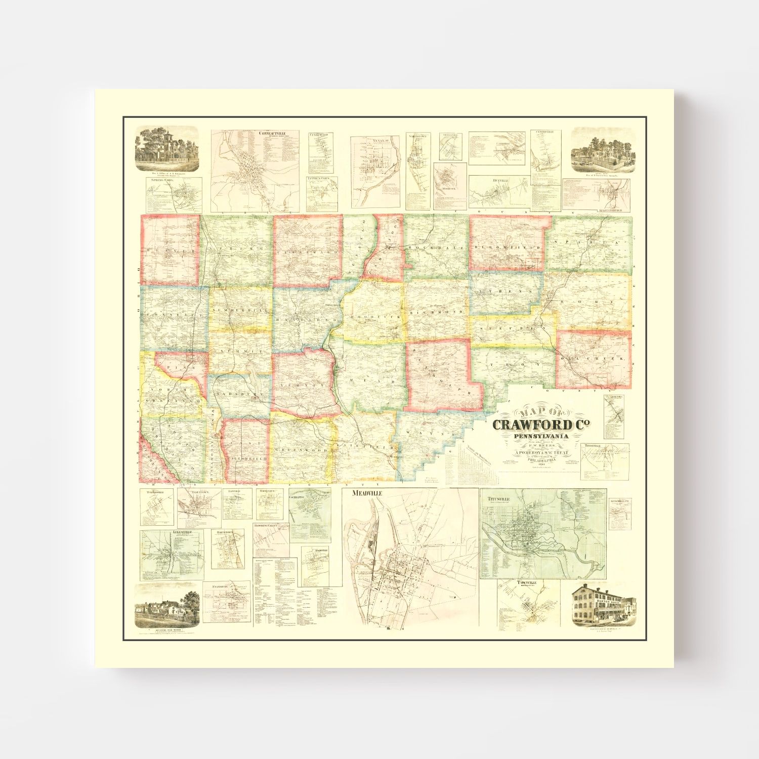 Vintage Map of Crawford County, Pennsylvania 1865