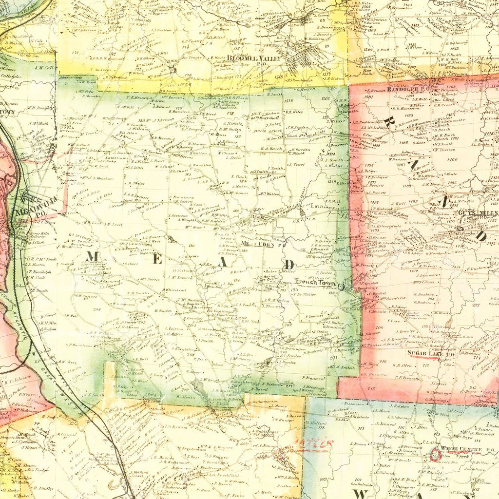 Vintage Map of Crawford County, Pennsylvania 1865