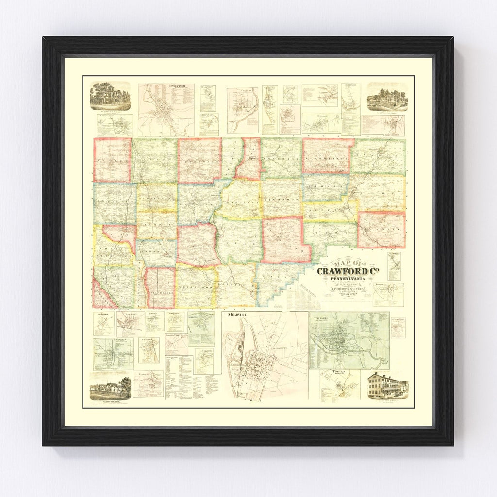 Vintage Map of Crawford County, Pennsylvania 1865