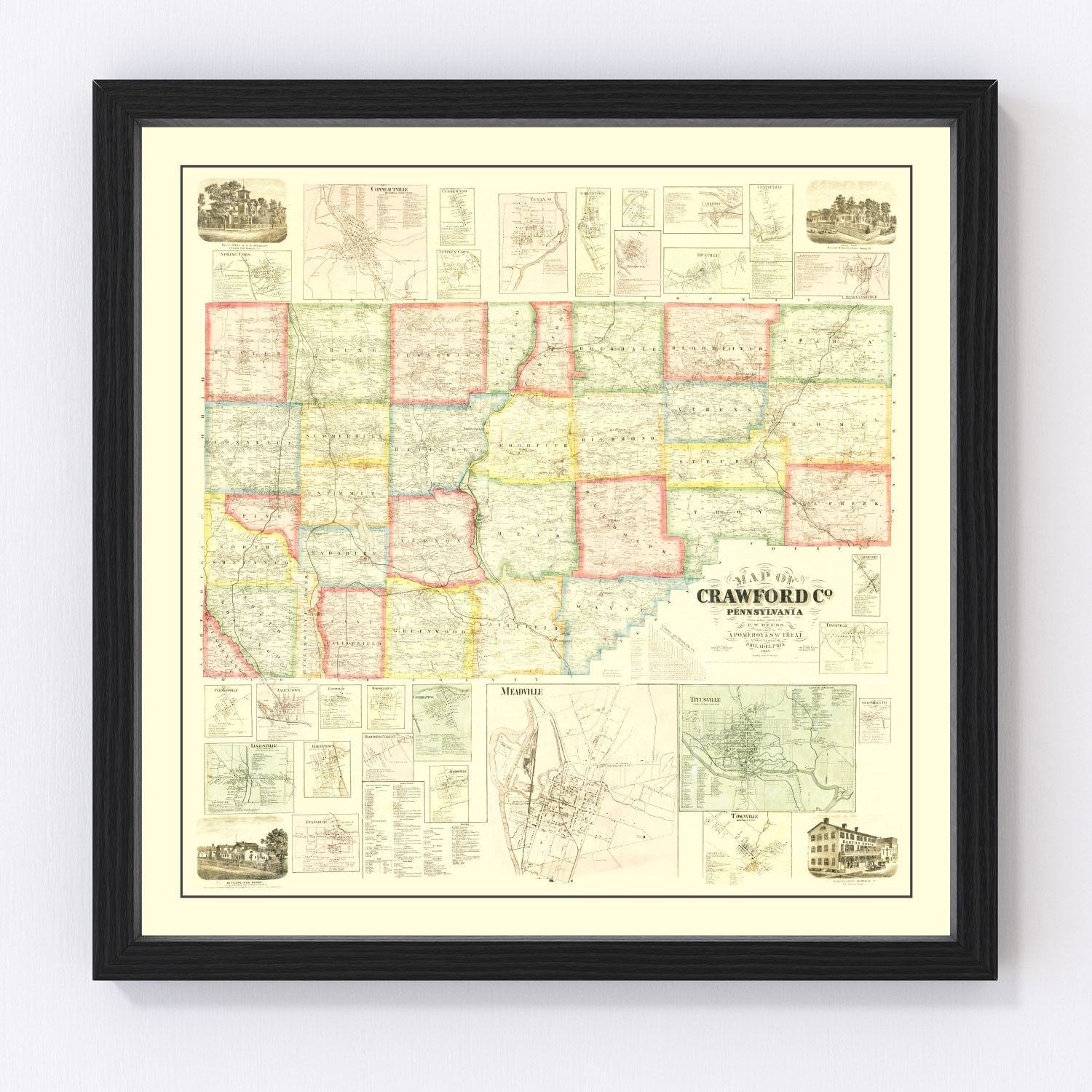 Vintage Map of Crawford County, Pennsylvania 1865