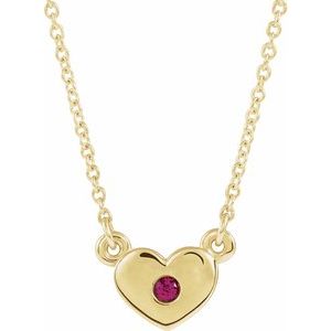 14K Yellow Gold Lab-Grown Ruby Heart 16" Necklace