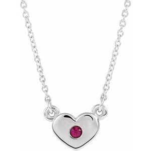 Sterling Silver Lab-Grown Ruby Heart 16" Necklace