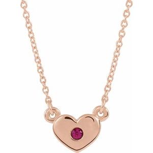 14K Rose Gold Lab-Grown Ruby Heart 16" Necklace